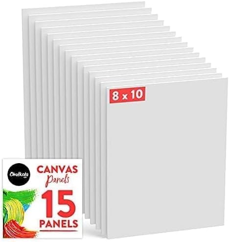 Chalkola 8x10 Canvas for Painting (15 Pack) - Small Canvases for Painting | 100% Cotton, Primed, Acid-Free Panels, Flat Blank 8 x 10 Canvas Board - Art Paint Supplies for Acrylic, Oil, Watercolor 15 - 8"x10" White