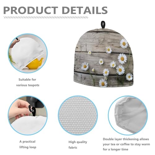 Image of Tea Pot Cosy Creative Tea Pot Cozies Large Teapot Cover Insulating Keep Tea Warm Teapot Warmer Ideal Gift for Mom Wife Friends, 12.9 X 10.4 Inches, Daisy Rustic Wood Grain