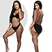 BOARDFEB 3 Packs Women Fishnet Bodysuits Mesh BodyStocking Fishnet Lingerie Long Sleeve Bodysuits One Piece Jumpsuit, Black
