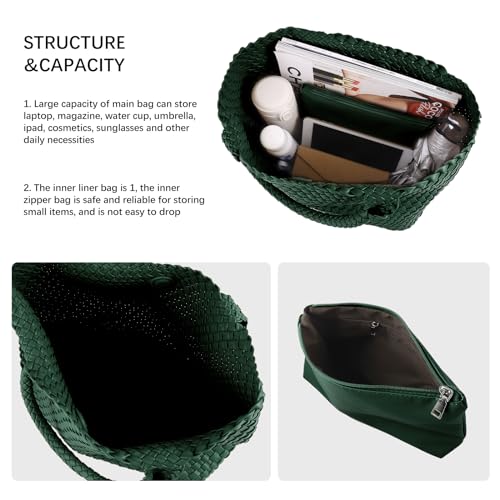 Image of Woven Tote Bag Womens Purse Vegan Leather Shoulder Handbags Fashion Summer Beach Tote Bags Large Travel Totes