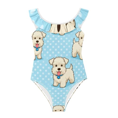 Traje de baño blanco con Schnauzer para niñas de 3 a 6 años bañador con volantes SyXIOP
