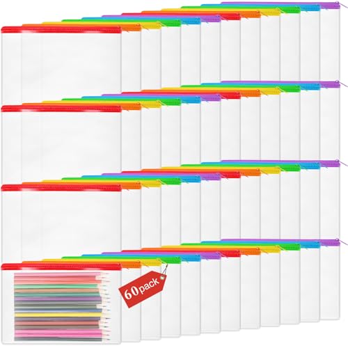 Image of Feifeiya 60 Pcs Clear PVC Pencil Pouch Bulk 8.66 x 5.71 Inch Soft Pencil Case Bag Transparent Zipper Pouch for Study School Supplies Travel Storage (Colorful)