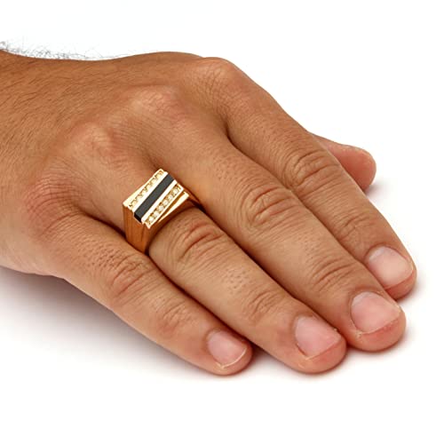 PalmBeach Men's Yellow Gold-Plated Emerald Cut Natural Black Onyx and Round Crystal Ring Sizes 8-133