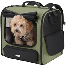 Pecute Spacious Cat Carrier Backpack, Lightweight Ventilated Pet Backpack for Anxious Cats & Small Dogs Miniature Dachshund, for Hiking Camping Travel Vet Visits, Dark Green