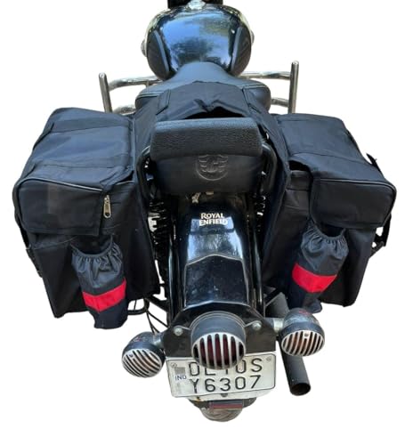 Image of 60Ltr Both Side Motorcycle Saddle Bag Both Side | Dual Side Touring Luggage Bag | Waterproof Heavy Duty | Universal Fit for RE All Bikes Meteor, Classic, Hunter (Black Saddle 60Ltr)