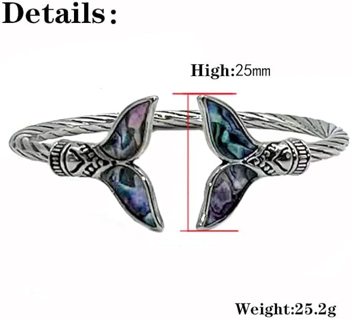 Natural Abalone Shell Mermaid Tail Bangle Bracelet For Women Open Cuff Bracelets And Bangles Vintage Jewelry3