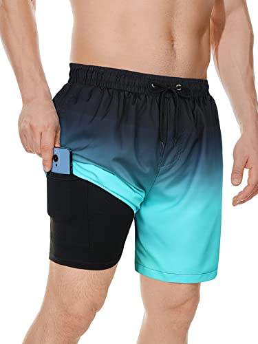 Komorebi Mens Swim Trunks With Compression Liner Mens Bathing Suit Mens Swimwear Quick Dry 7 Inch Inseam Boxer Brief Liner Mens Swimming Trunks With Pockets #TOP16