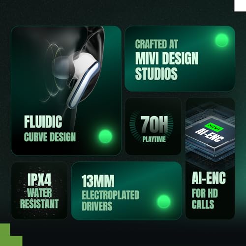 Image of Mivi DuoPods Infinity True Wireless Earbuds, 70H Playtime, 3D Soundstage, AI-ENC HD Calls, 13mm Drivers, AAC Audio, Bluetooth 5.3, IPX4, Made in India