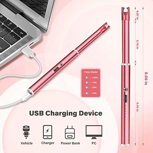 Image of Electric Candle Lighter Windproof USB Rechargeable Flameless Long Neck Lighter for Candles Gas Stove Fireplace BBQ Kitchen Grills (Gold) (Rose Pink)