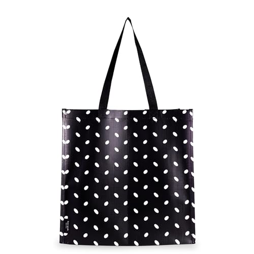 kate spade new york Reusable Shopping Bag, Grocery Tote with Shoulder Straps, Large Collapsible Tote (Almond Dot)