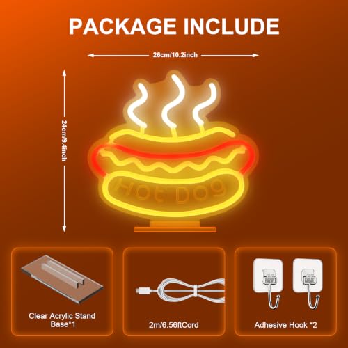 Image of Hot Dog Neon Signs for with Type-C & USB Power Wall Decor, | LED Food Sign Hot Dog Gifts for Kitchen, Bar & Restaurant, Acrylic Base & Hooks Included