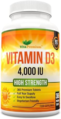 Vitamin D 4,000 IU Tablets, Maximum Strength Vitamin D3 Supplement, 365 Easy to Swallow Tablets - Full Year Supply