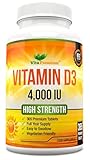 Vitamin D 4,000 IU Tablets, Maximum Strength Vitamin D3 Supplement, 365 Easy to Swallow Tablets - Full Year Supply