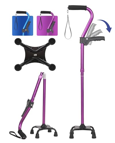 usammenklappbare Heavy Duty mit weichen-Purple KUAZIDAR Bastón para Ancianos con Base de 4 Puntas para Máxima Estabilidad, Bastón de Caminar de Aluminio Ajustable en Altura usammenklappbare Heavy Duty mit weichen-Purple KUAZIDAR Bastón para Ancianos con Base de 4 Puntas para Máxima Estabilidad, Bastón de Caminar de Aluminio Ajustable en Altura