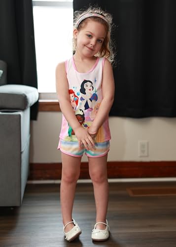 Image of Disney Stitch丨 Frozen丨 Minnie Mouse丨Princess丨Winnie Tank Top+Dolphin Shorts Girls Outfits Workout Athletic Set Summer