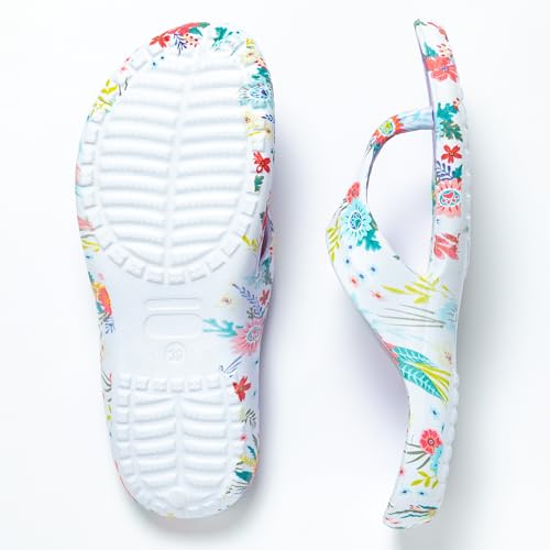Image of GreaterGood Walking Paws Flip Flops Rainbow Colorful Lightweight Contoured Non Slip Textured Footbed Beach Sandals for Women
