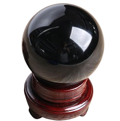 Obsidian Crystal Sphere Polished Divination Ball Crystals Ball with Wood Stand Home Office Desktop Decoration Feng Shui Ornament