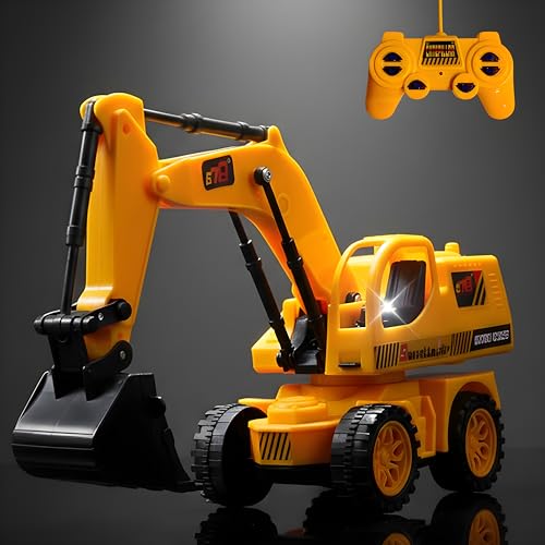 Image of Remote-Controlled JCB Digger Toy for Kids with Movable Shovel, Excavator Bulldozer Toy with Lights & Anti-Skid Rubber Tires - Indoor /Outdoor Construction Vehicle Play (Yellow, 8037)