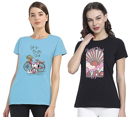 Image of Combo Women's T-Shirts, Cotton Half Sleeves Round-Neck Printed T-Shirt for Girls, & Women Tees (Pack of 2) 960-980-