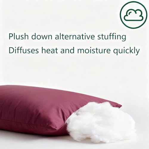 Image of Flat Ultra Thin Bed Pillows King Size Pillow Set of 2 Extra Soft Down Alternative for Stomach Back Sleeper Burgundy 20x36inches