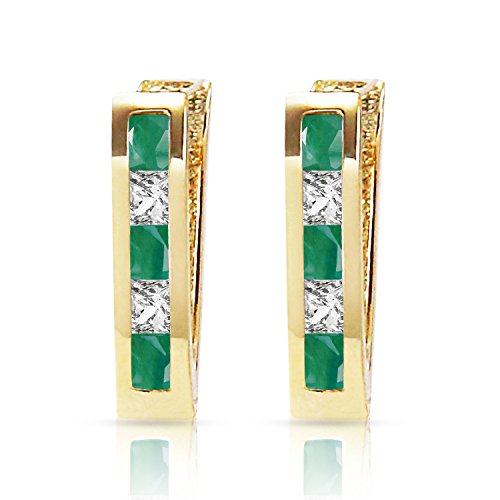 Galaxy Gold GG 14k Gold Natural Emerald and White Topaz Oval Hoop Huggie Earrings3