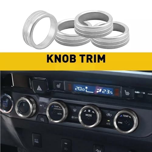 Image of Aluminum Alloy AC Knob Covers Kit for Toyota Tacoma 2016-2023 (4pcs Silver) - HVAC Control Button Covers, Metal Air Conditioner Dial Covers, Durable Interior Upgrade Accessories