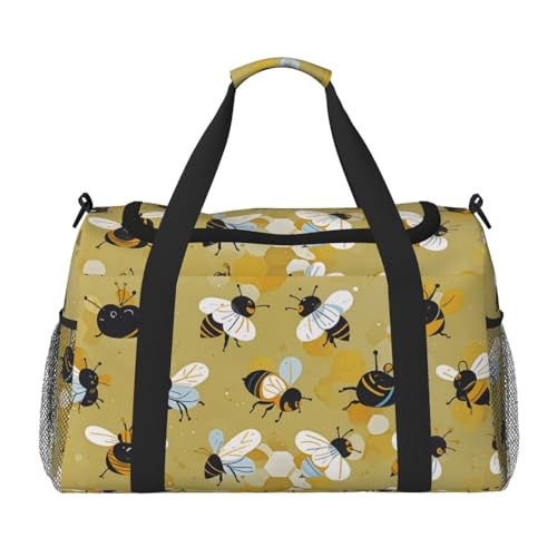 Busy Bee Print Travel Duffel Bag for Men & Women, Foldable Travel Bags and Spacious Weekender Tote Bag for Storage Toiletry Luggage Personal Item