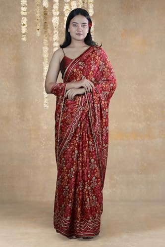 Image of MIRCHI FASHION Women Saree Floral Print Chiffon | Lightweight Festive Occasion Sari for Farewell and Functions with Unstitched Blouse Piece