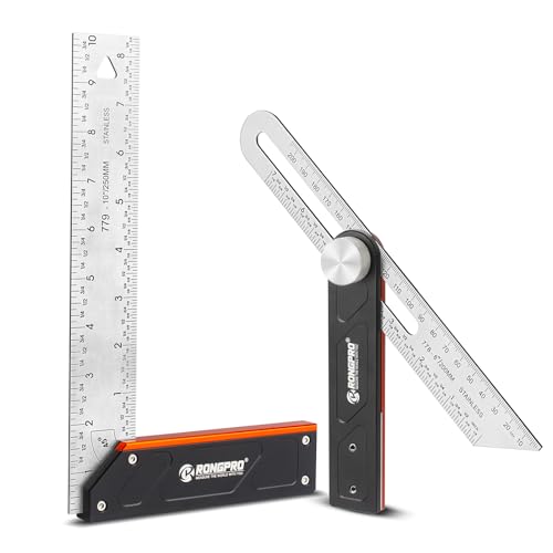 10Inch Woodworking Square Ruler and T-Bevel Gauge Set - 1/16