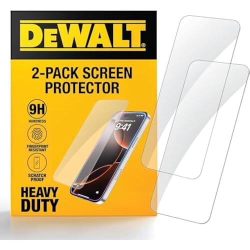 DEWALT Heavy Duty 9H+ Glass for iPhone 15 Pro Max Screen Protector, Military Grade Shatterproof & Durable, Screen Protector 15 Pro Max Tempered Glass, Anti-Fingerprint & Smudge Protection, 2 Pack
