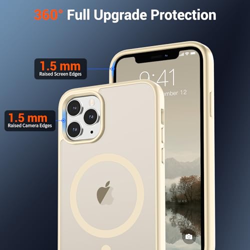 Image of SUPFINE Magnetic for iPhone 11 Pro Max Case Antique White | (Compatible with MagSafe)(Military Grade Drop Protection)Shockproof Translucent Matte Phone Cover