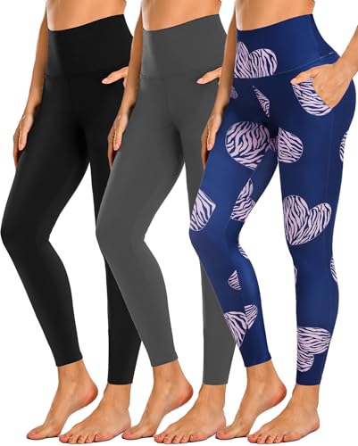 3 Pack Leggings with Pockets for Women,High Waisted Workout Yoga Pants