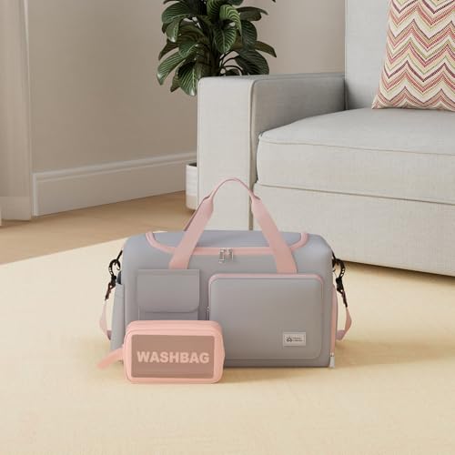 Image of Small Gym Bag for Women, Travel Duffle Bag Carry On Weekender Bag with Shoe Compartment, 40#Grey-Zipper, 11*19.6*8.2 inches, Gym Bag&toiletry Bag