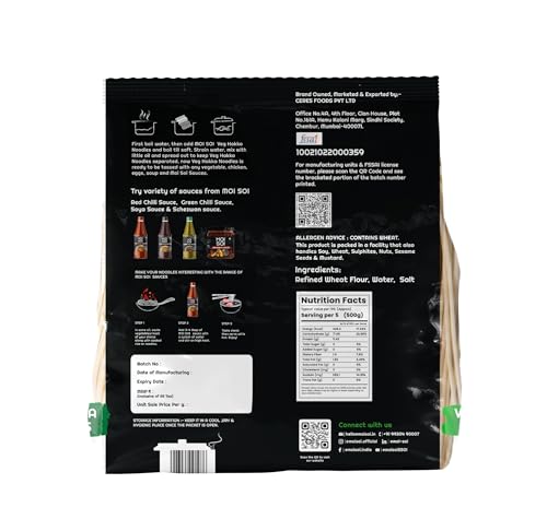 MOI SOI® - Veg Hakka Noodles - Extra Long & Extra Soft - Air Dried, Not Fried & No Palm Oil - Zero Preservatives & 100% Natural - Just Boil - Ready in 5 mins - Serves 8-500g