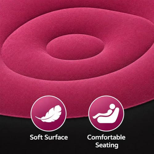 Image of Inflatable Lounge Chair for Adults with Ottoman, Foldable Air Sofa Couch, Portable Blow Up Chair for Living Room Bedroom, Comfortable Indoor Seating, 150 kg Capacity (Red)