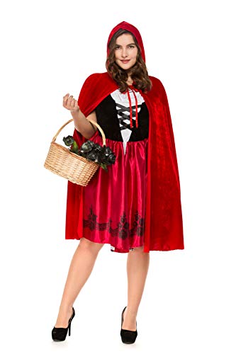 Women Plus-Size Halloween Cosplay Red Riding Hood Cape Fancy Dress Party Costume (XX-Large)