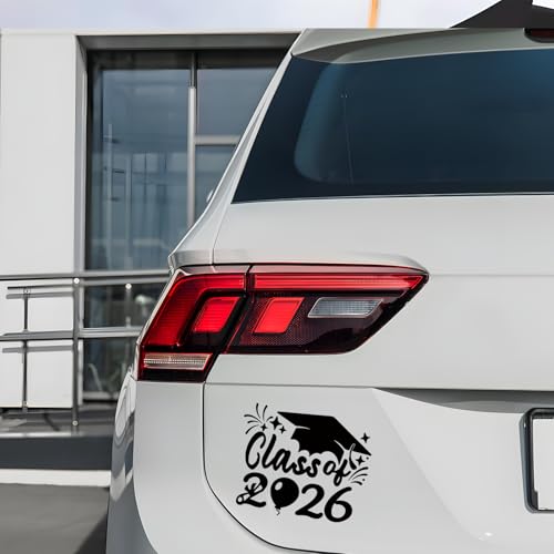 Image of 2xClass of 2026 Car Sticker&Graduation Hat Sticker Removable Graduate Decal Car Sticker 8 inchx 7.1 inch Waterproof Vinyl Decals Arts & Crafts for Graduation Party Decor (Black)