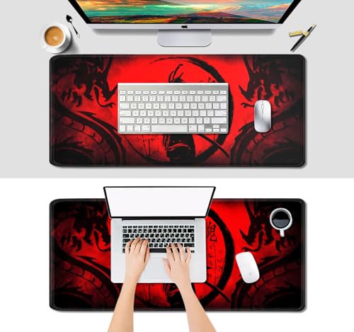 IMAYONDIA Japanese Samurai Large Gaming Mouse Pad for Laptop, Cool Anime Red Black Dragon Desk Mats, Computer Pad Desktop Mat for Gaming Player Office Extra Large Mousepad, 35.4x15.7 in - Image 6
