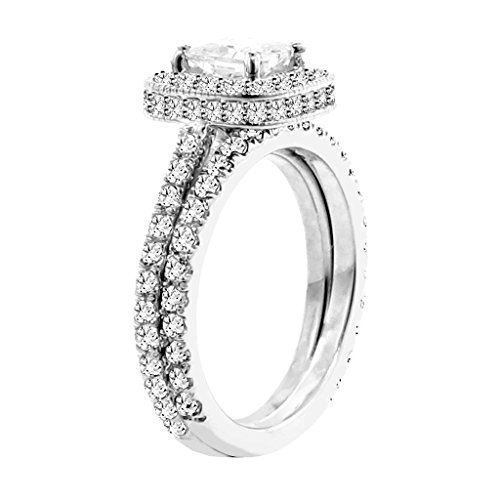 2.42 CT TW GIA Certified Pave Set Diamond Encrusted GIA Certified Princess Cut Engagement Ring Set in 18k White Gold4