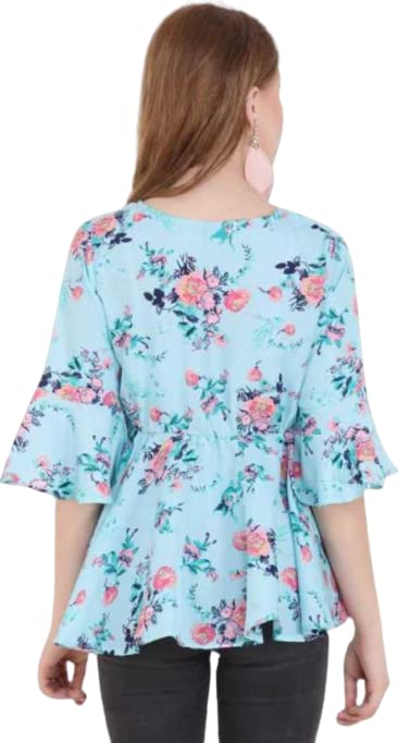 Image of f-apparel Women's Casual Floral Printed Light Blue Top
