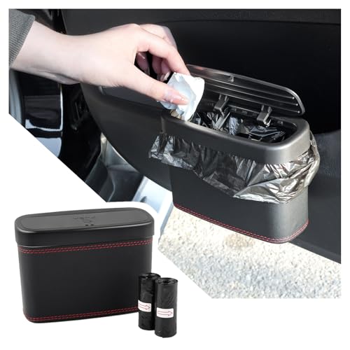 Image of Car Trash Can with Lid,Leather Car Trash Bin with 30 Car Trash Bag,Hanging Leakproof Car Garbage Can,Multi-Purpose Car Organization for Women Car Accessories Fit Cars SUV RV (Big)