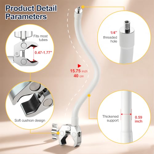 Image of Flexible Baby Monitor Mount for HelloBaby HB6550 / HB6560 /HB6240 /HB6148 /HB6339 /HB66 /HB65 /HB40, ANMEATE SM935E, 15.75 inch Gooseneck Arm with Heavy Duty Metal Crab for Hello Baby Monitor,Camera NOT included