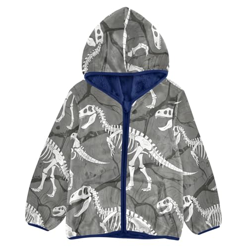 Dinosaur Skeletons on Gray Background Toddler Fleece Jacket Girl Boys Hooded Fleece Jacket Coat