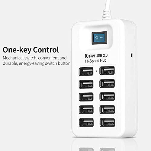 Image of 10-Port USB 2.0 Hub for PC Laptop Mobile | High-Speed Multi USB Adapter | Fast File Transfer 480Mbps | Plug & Play | Charging Hub | Portable Desktop USB Splitter | Windows Mac Compatible