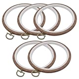 Joyangy 5 Pcs 5 Inch Embroidery Hoops, Round Imitated Wood Cross Stitch Hoop Rings for Art Craft Sewing, Circle Display Frame Kits for Embroidery Handy DIY Ornaments Decoration