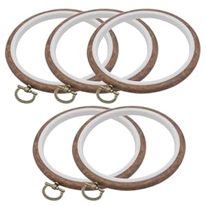 Joyangy 5 Pcs 5 Inch Embroidery Hoops, Round Imitated Wood Cross Stitch Hoop Rings for Art Craft Sewing, Circle Display Frame Kits for Embroidery Handy DIY Ornaments Decoration