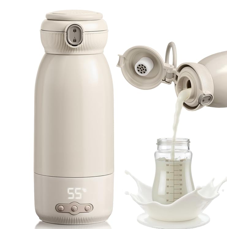 Calentador de biberón nómada,Se puede calentar, mantener caliente y esterilizar,Calentamiento rápido en 3 minutos,Gran capacidad de 500 ml,Batería grande de 10400 mAh,Agua, leche, leche materna