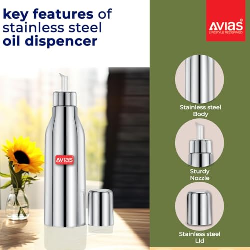 Image of AVIAS Ezee Stainless Steel Oil Dispenser 500ml Oil Container for Kitchen | Spill Proof, Airtight Cooking Oil Bottle | Durable Oil Can for Home Use | Oil Pot 500ml
