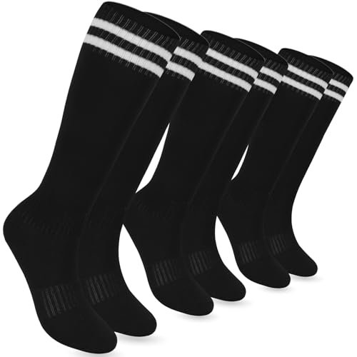 3 Pair Athletic Socks Youth Adult Non-Slip Classic Stripes Long Baseball Socks Men Football Sports