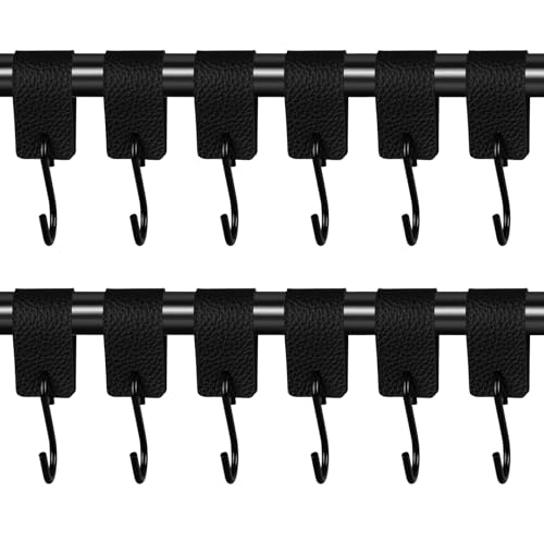 16 Ganchos Cuero en Forma de S, Ganchos de Metal en Forma de S, Ganchos en s Con Correa de Cuero, para Utensilios de Cocina, Oficina, Baño, Taller e Hogar(Capacidad de Carga Individual Aprox 1-2 kg)